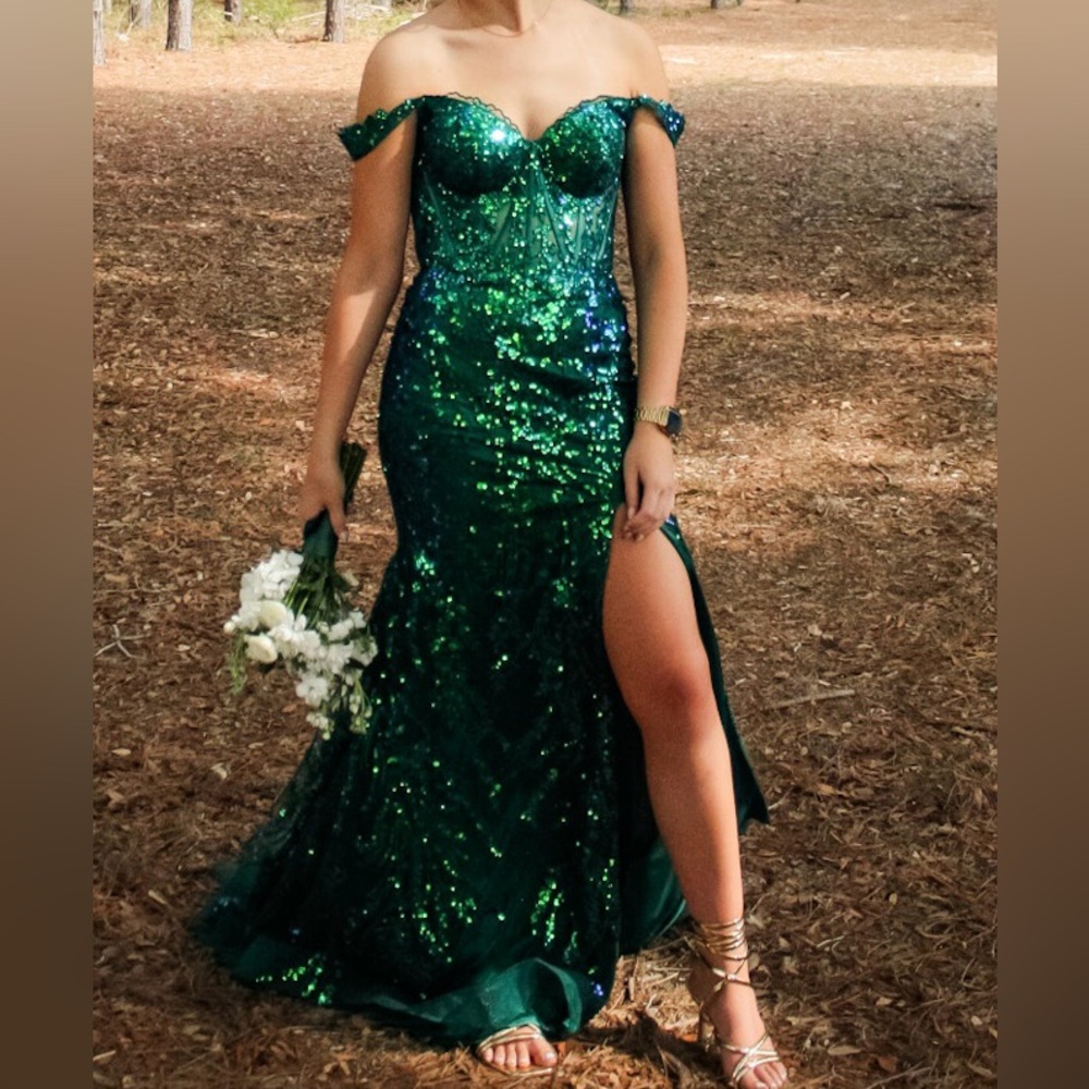 Sherri Hill Forest Green Sequin Prom Dress